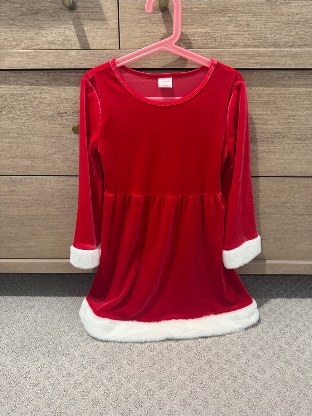 Holiday Time Girls' Red Velvet Holiday Dress with White Faux Fur Trim